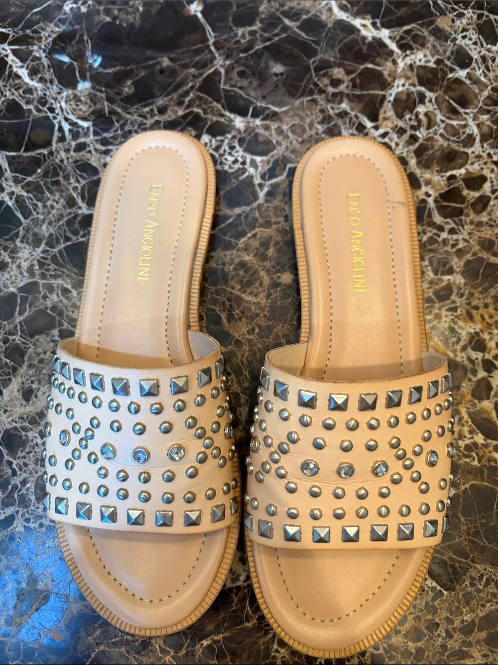 Enzo Angiolini Nude Studded Slide Mules.Size 8